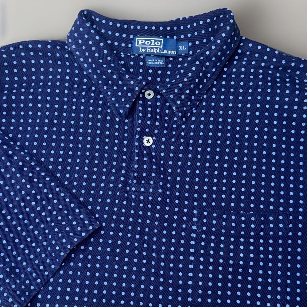 Vintage Polo Ralph Lauren Shirt Men’s XL Geometric AOP Pattern Polo Blue Preppy